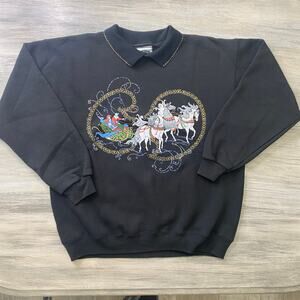 Heavyweight LEE Vintage Women's Christmas Sweatshirt with Collar Black Size L